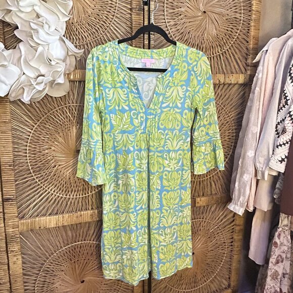 Lilly Pulitzer Floral Leaf Green and Blue Dress Size Small - Picture 1 of 5